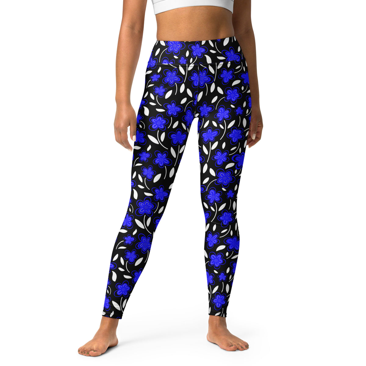 Women's Vibrant Blue Floral Buttery Soft Yoga Leggings - Quick Drying, High Waisted Comfort