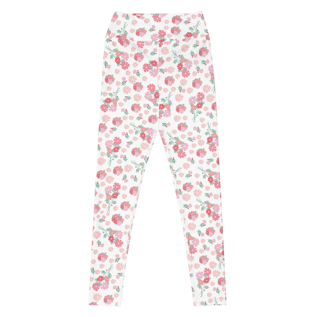 Women's Pink Botanical Buttery Soft Yoga Leggings - Quick Drying, High Waisted Comfort