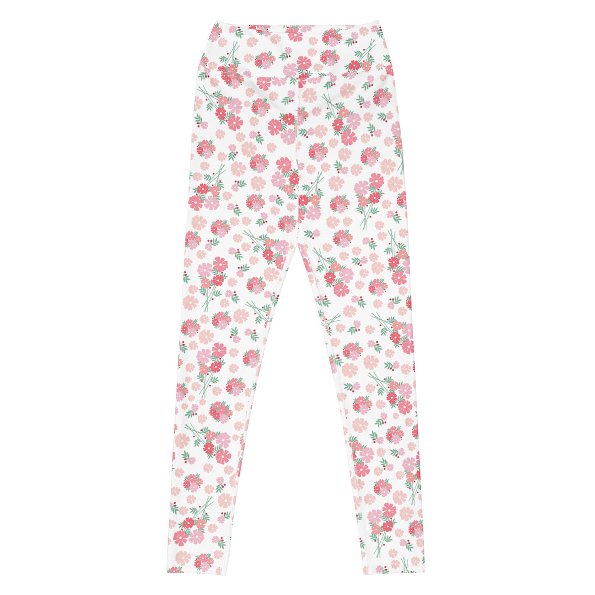 Women's Pink Botanical Buttery Soft Yoga Leggings - Quick Drying, High Waisted Comfort