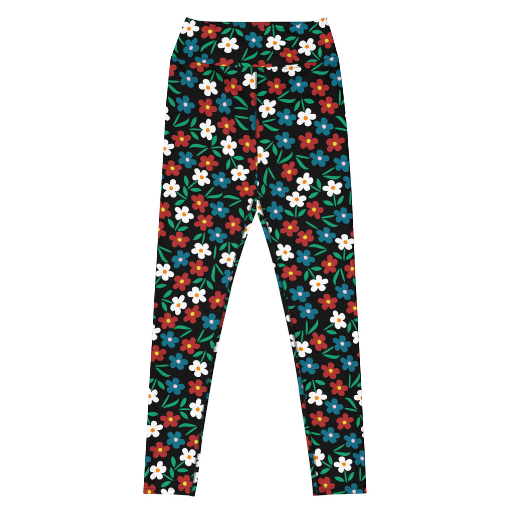 Women's Black Floral Buttery Soft Yoga Leggings - Quick Drying, High Waisted Comfort