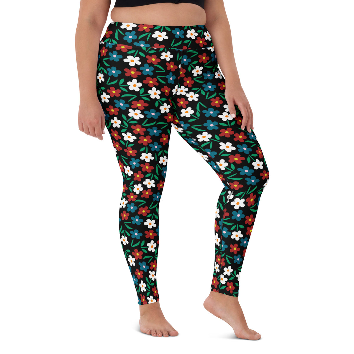 Women's Black Floral Buttery Soft Yoga Leggings - Quick Drying, High Waisted Comfort