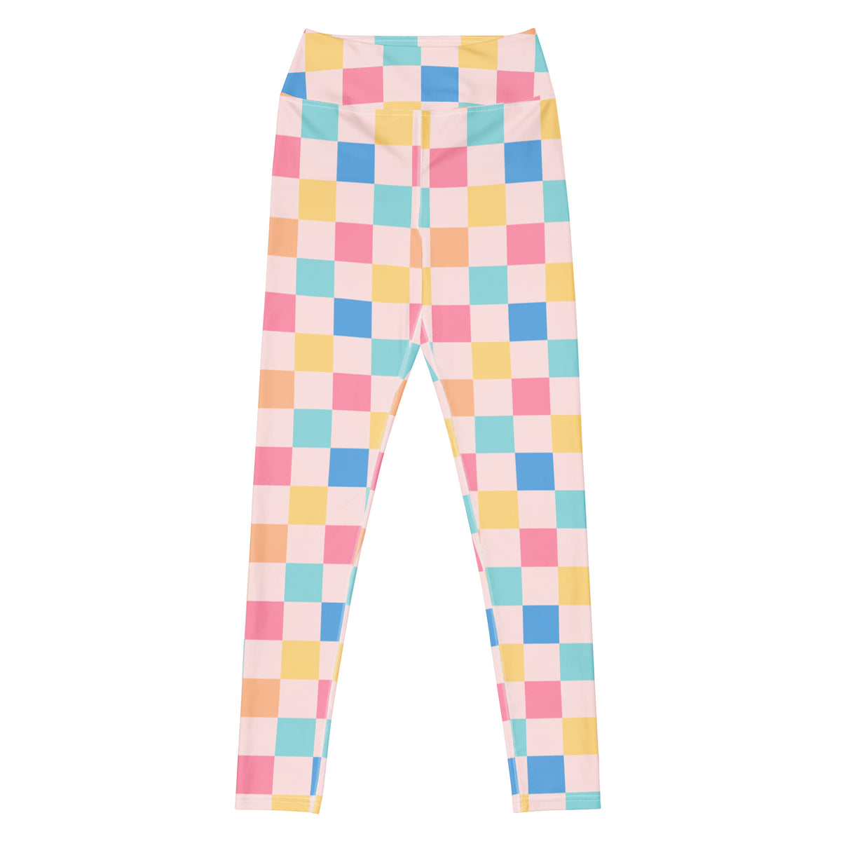 Women's Colorful Pastel Checkered Buttery Soft Yoga Leggings - Quick Drying, High Waisted Comfort