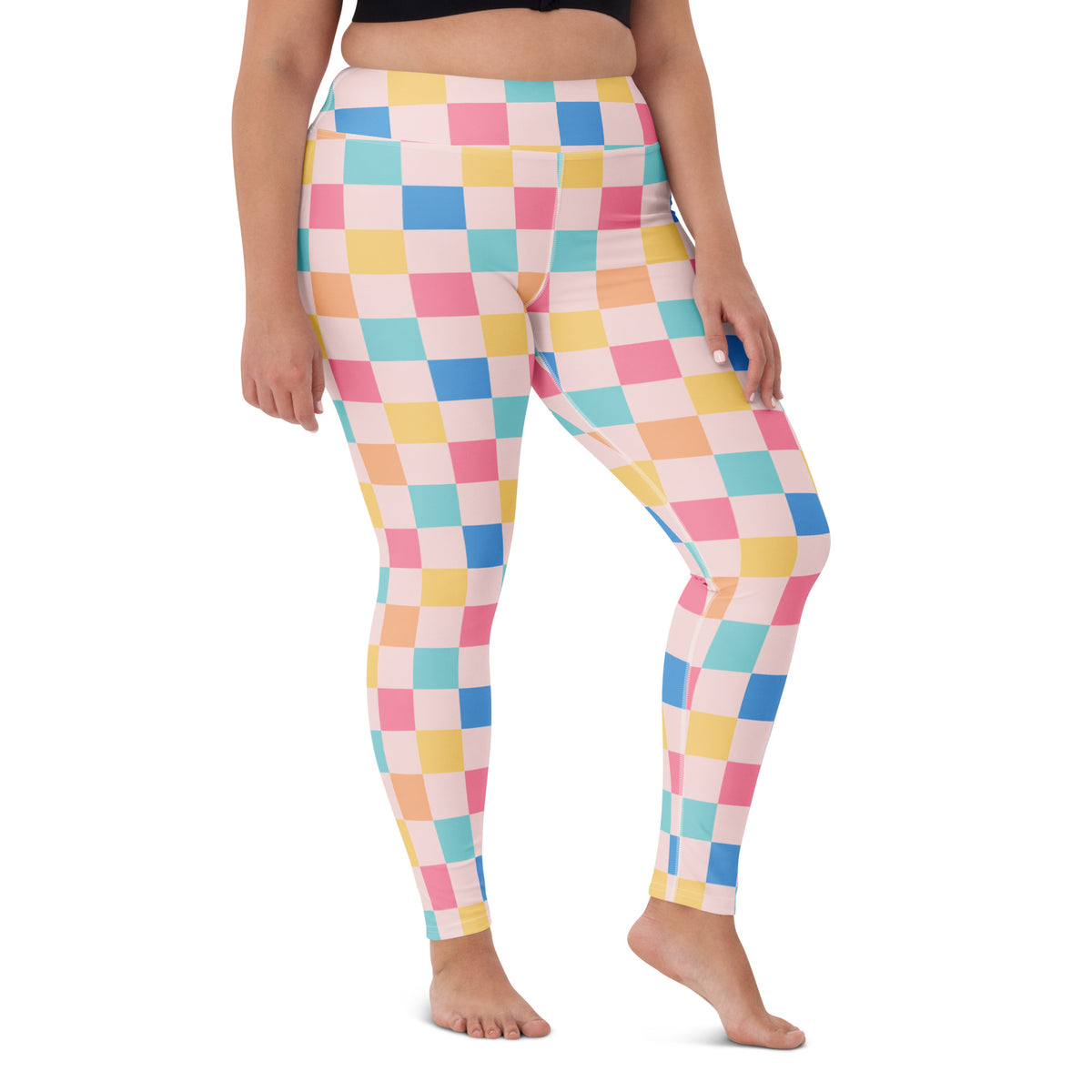 Women's Colorful Pastel Checkered Buttery Soft Yoga Leggings - Quick Drying, High Waisted Comfort