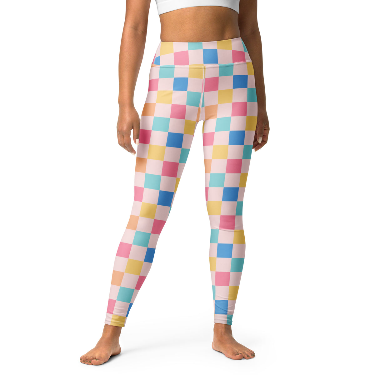 Women's Colorful Pastel Checkered Buttery Soft Yoga Leggings - Quick Drying, High Waisted Comfort