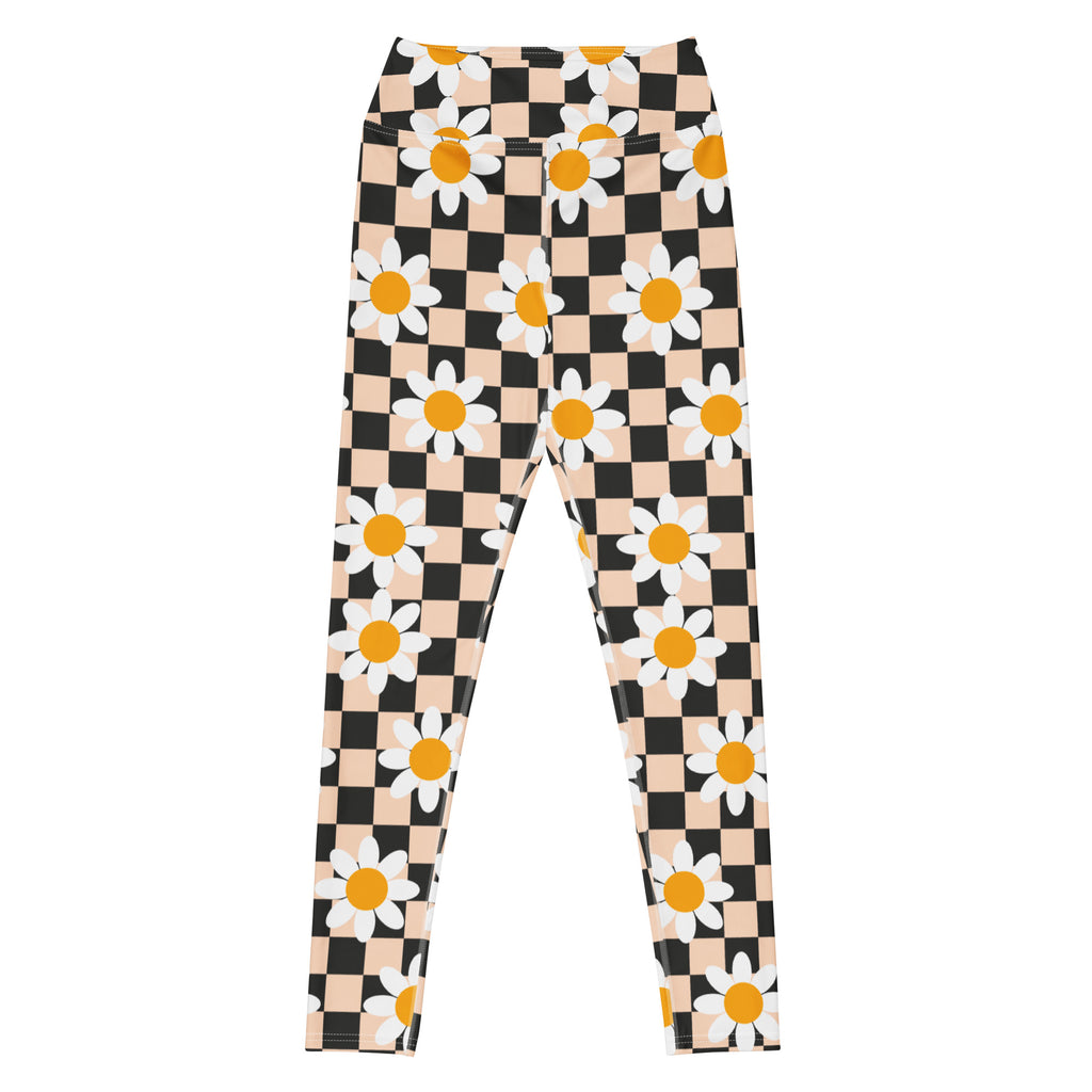 Women's Daisy Checkered Buttery Soft Yoga Leggings - Quick Drying, High Waisted Comfort