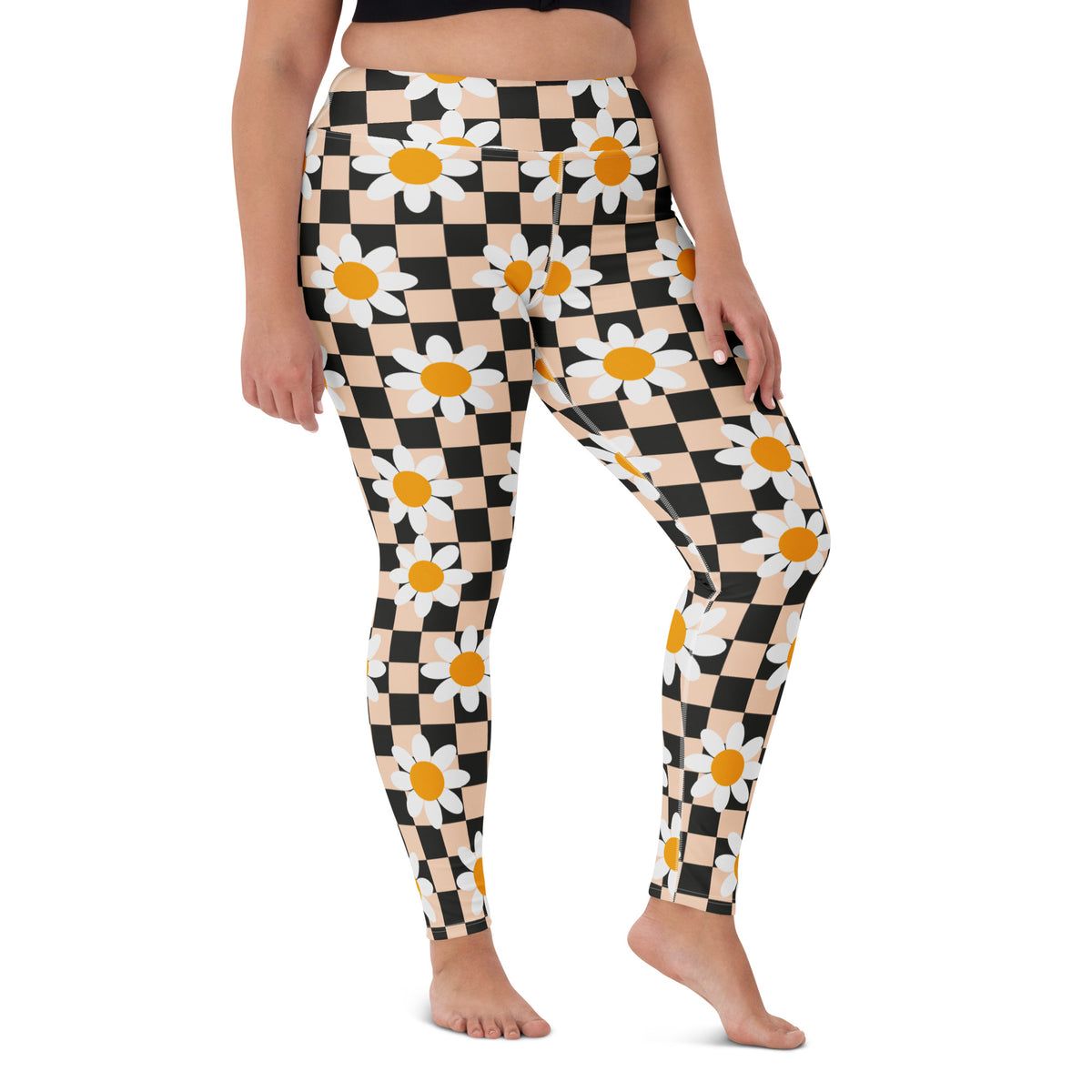 Women's Daisy Checkered Buttery Soft Yoga Leggings - Quick Drying, High Waisted Comfort