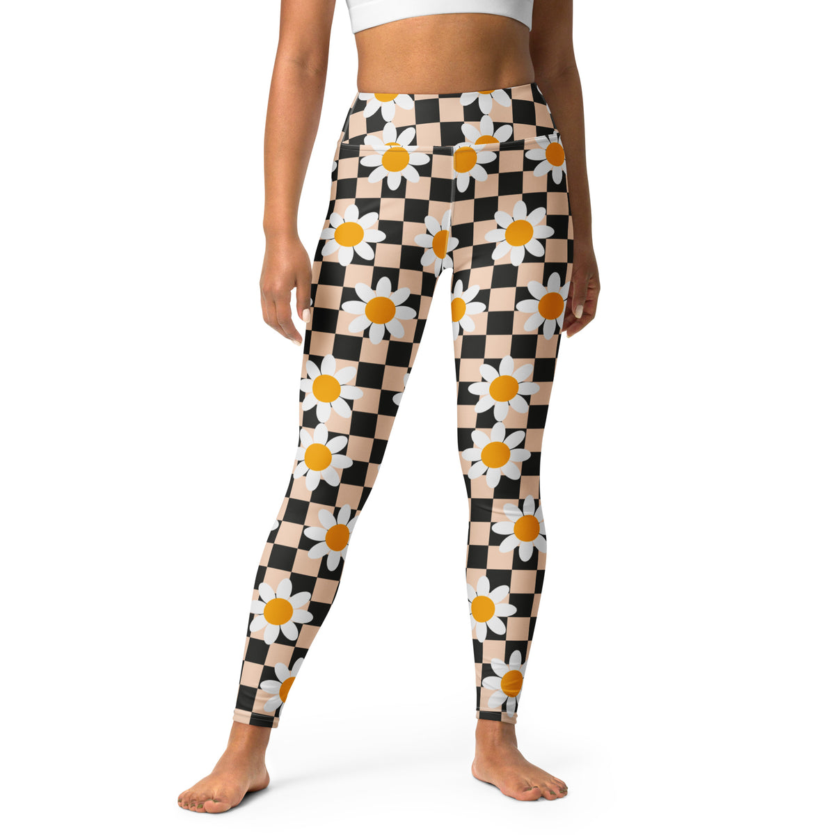 Women's Daisy Checkered Buttery Soft Yoga Leggings - Quick Drying, High Waisted Comfort