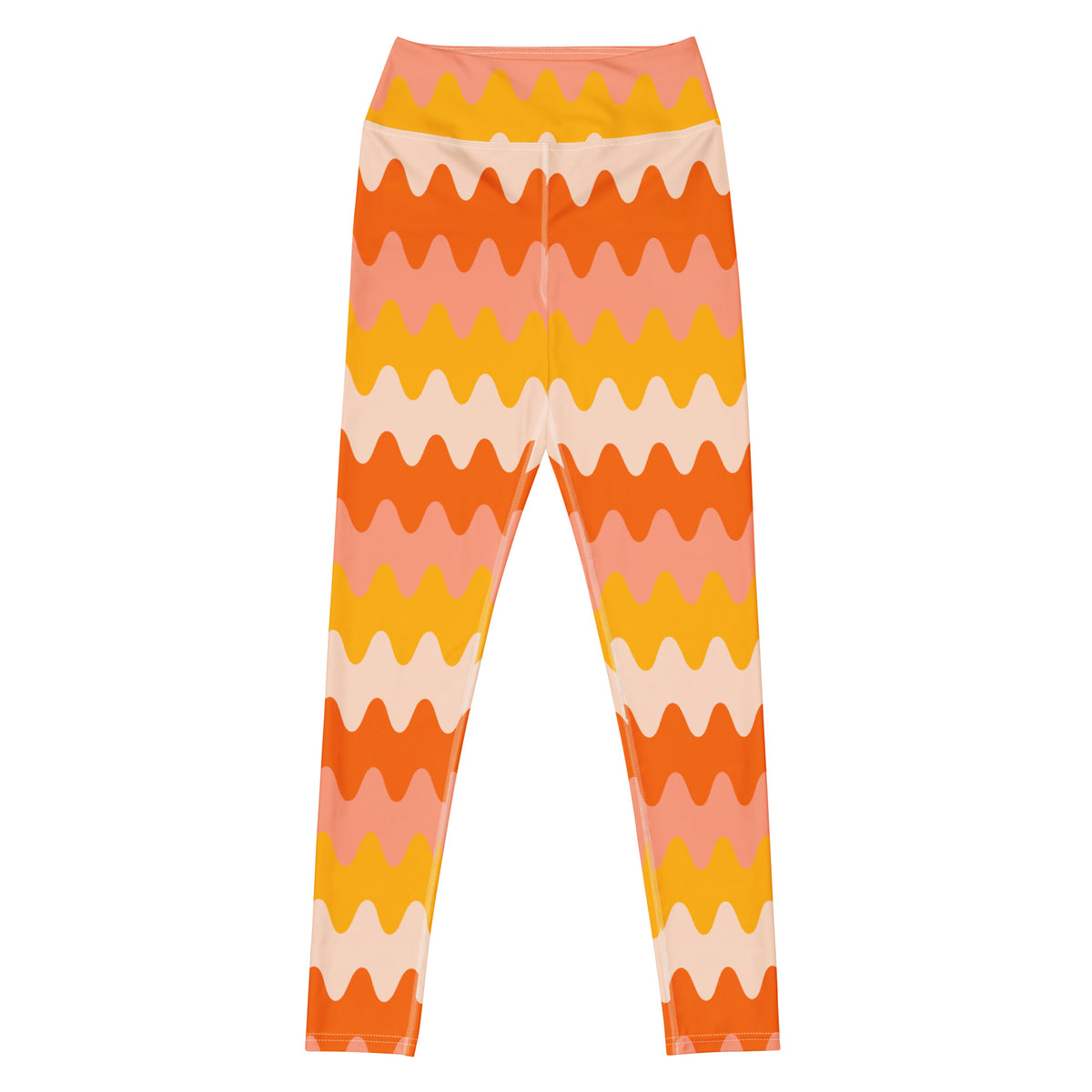 Women's Orange Wavy Stripe Buttery Soft Yoga Leggings - Quick Drying, High Waisted Comfort