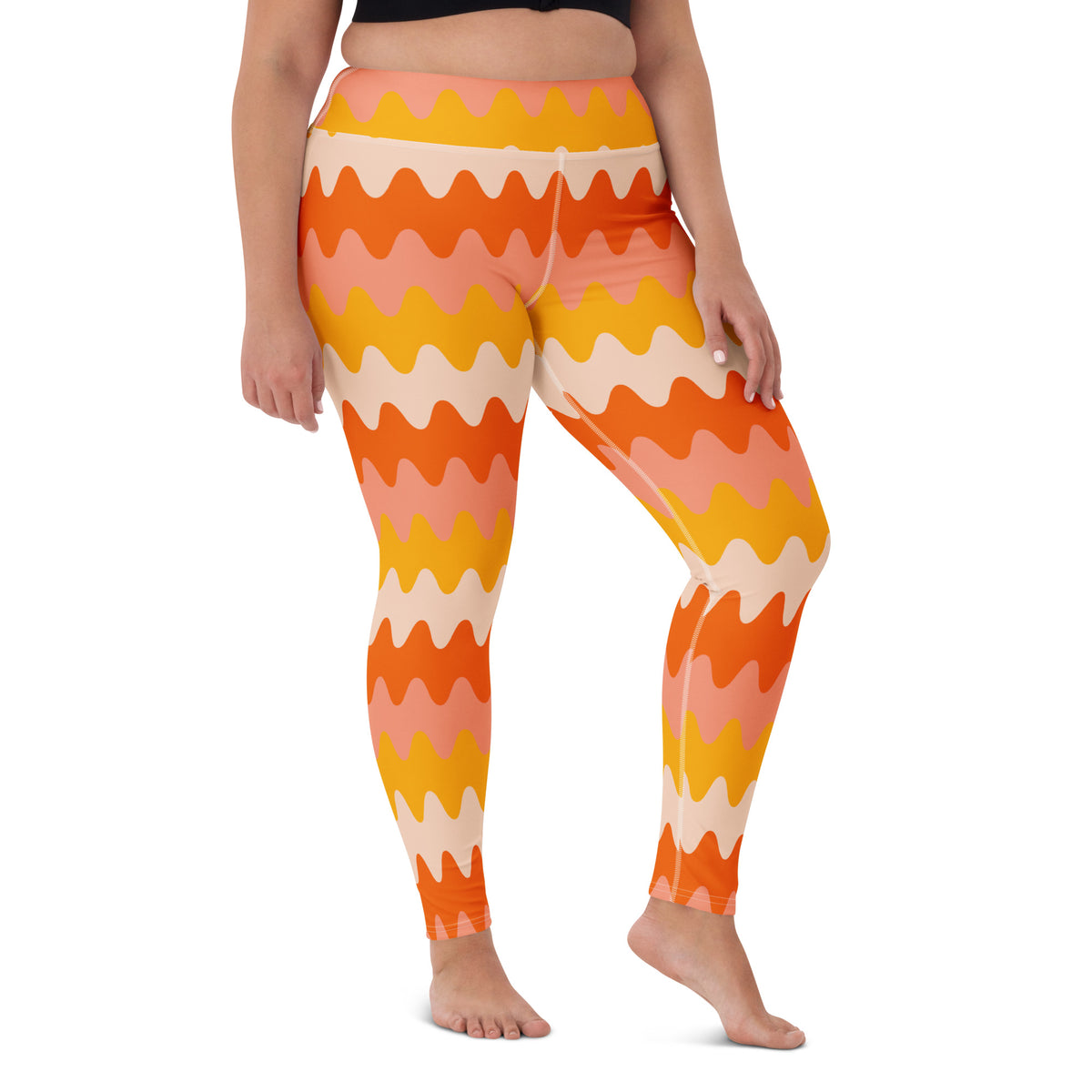 Women's Orange Wavy Stripe Buttery Soft Yoga Leggings - Quick Drying, High Waisted Comfort