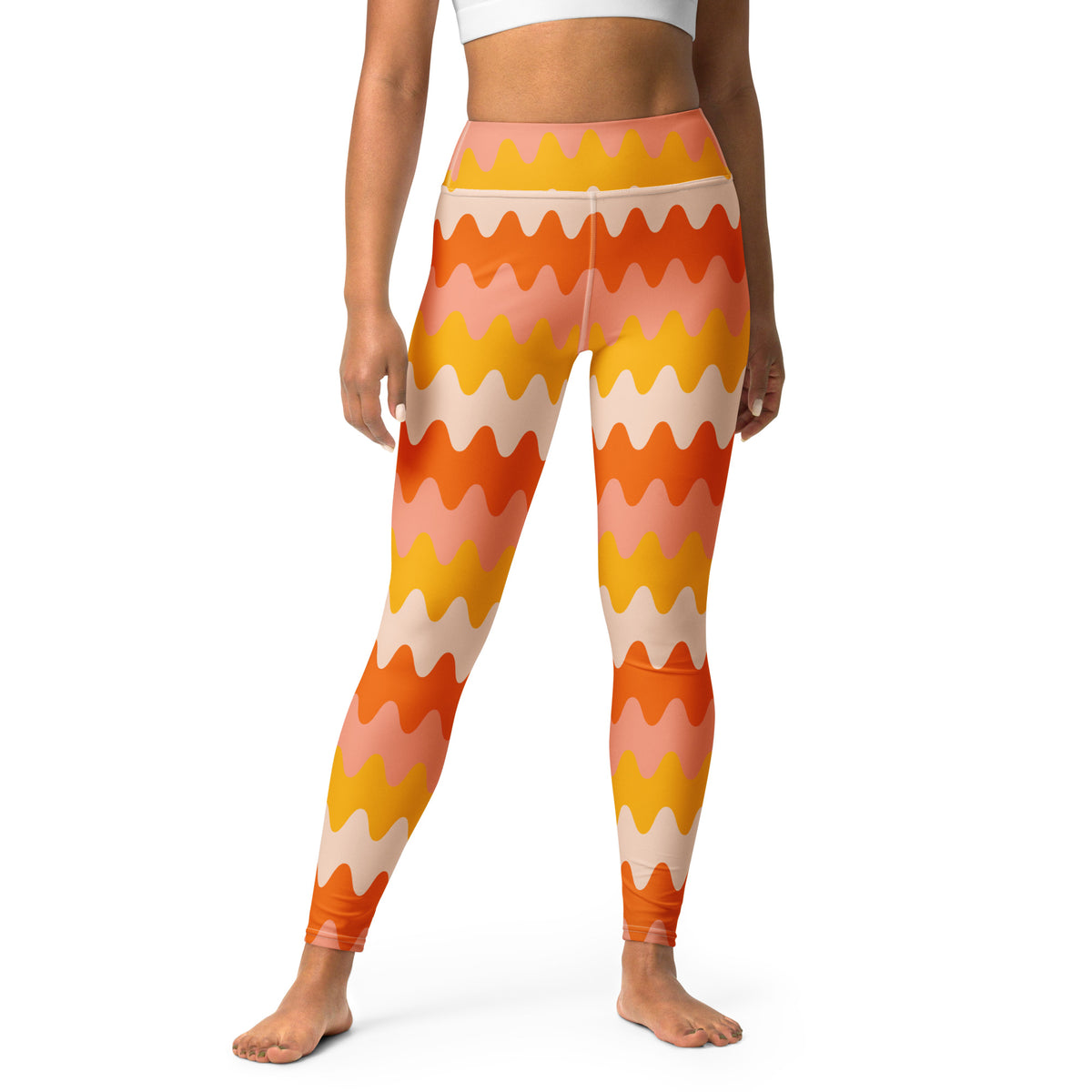 Women's Orange Wavy Stripe Buttery Soft Yoga Leggings - Quick Drying, High Waisted Comfort