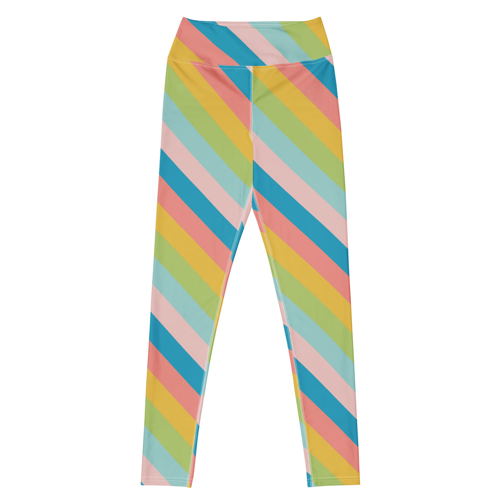 Women's Colorful Diagonal Stripe Buttery Soft Yoga Leggings - Quick Drying, High Waisted Comfort