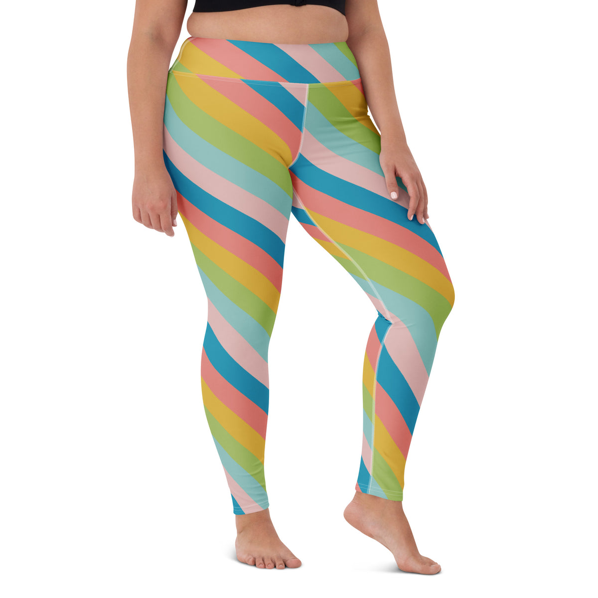Women's Colorful Diagonal Stripe Buttery Soft Yoga Leggings - Quick Drying, High Waisted Comfort