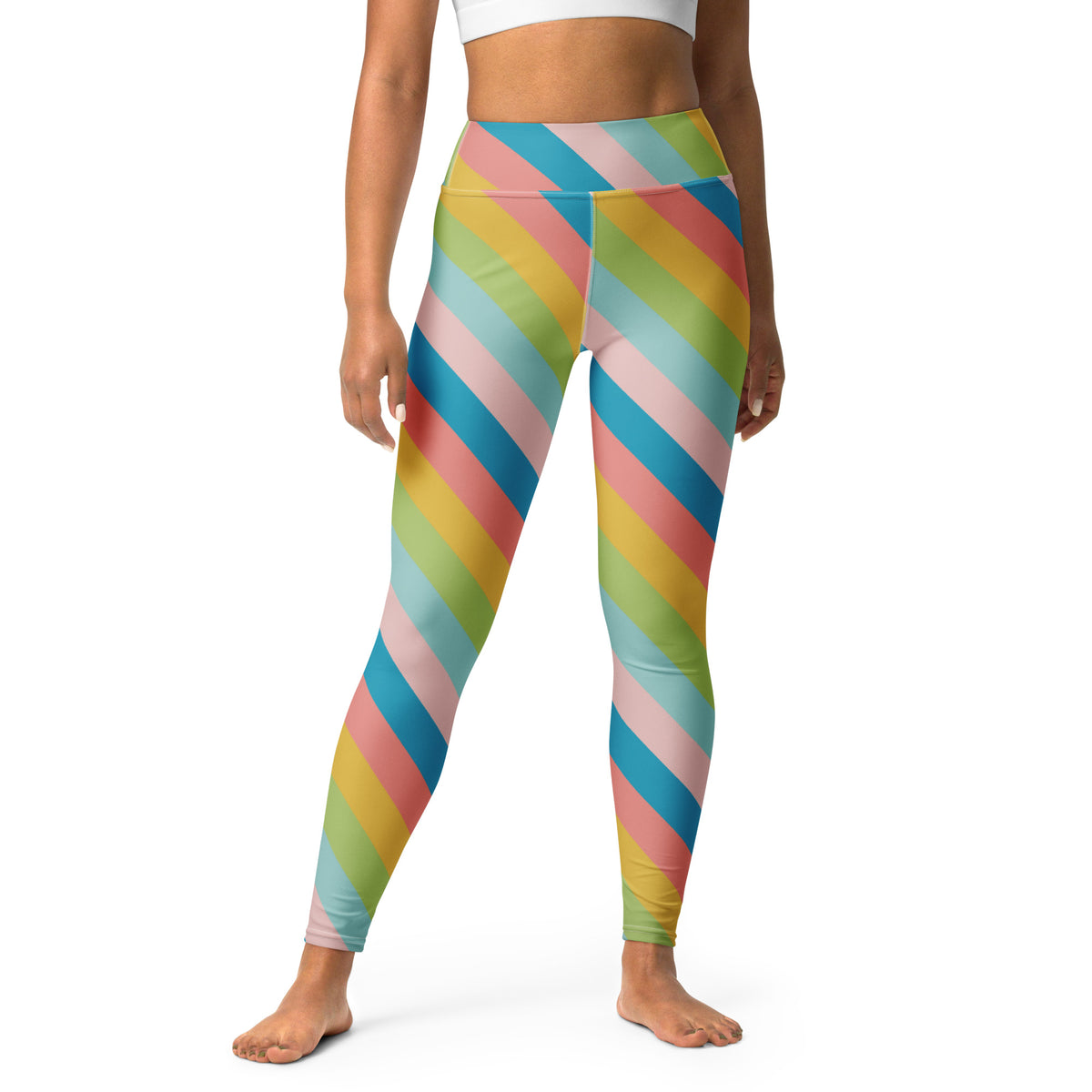 Women's Colorful Diagonal Stripe Buttery Soft Yoga Leggings - Quick Drying, High Waisted Comfort