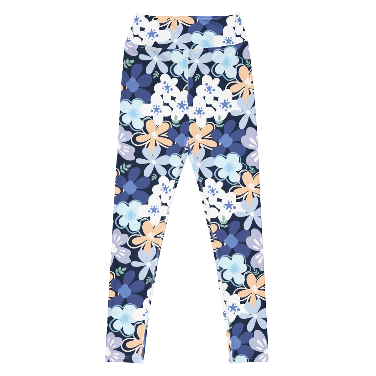 Women's Navy Blue Flowers Buttery Soft Yoga Leggings - Quick Drying, High Waisted Comfort