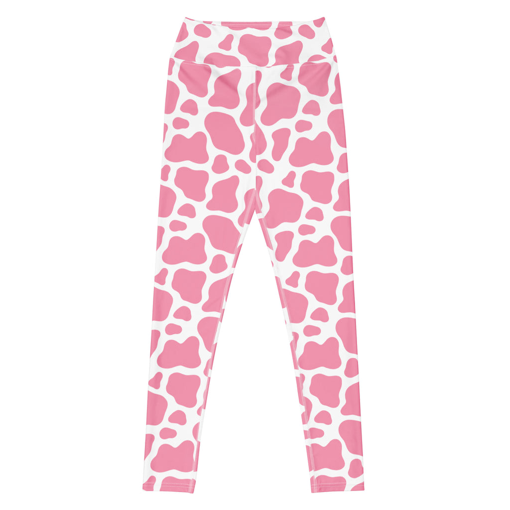 Women's Pink Cow Print Buttery Soft Yoga Leggings - Quick Drying, High Waisted Comfort
