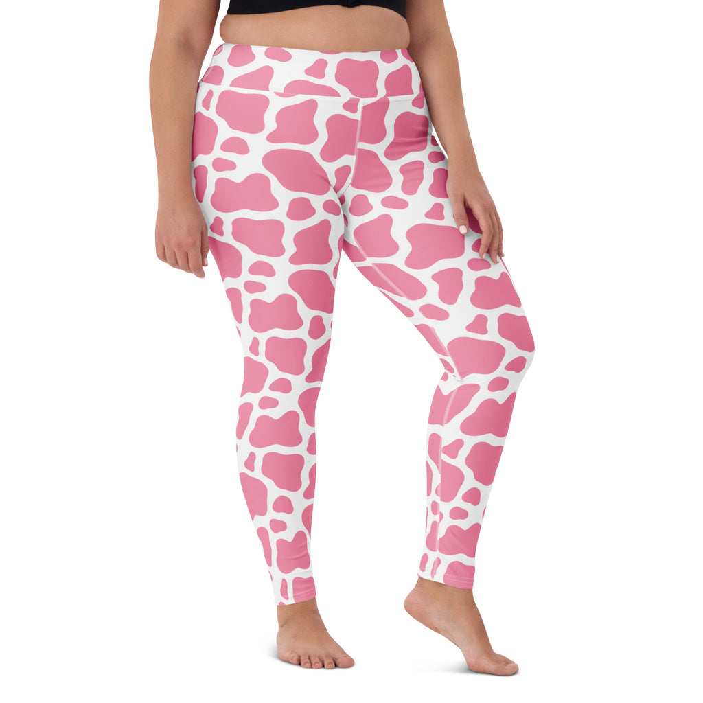 Women's Pink Cow Print Buttery Soft Yoga Leggings - Quick Drying, High Waisted Comfort