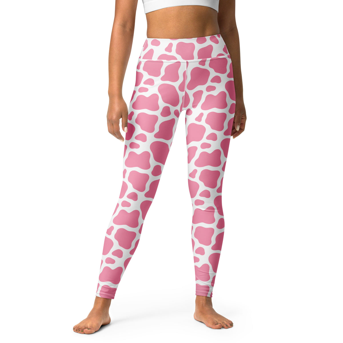 Women's Pink Cow Print Buttery Soft Yoga Leggings - Quick Drying, High Waisted Comfort