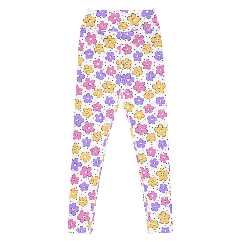 Women's Pink Purple Yellow Floral Buttery Soft Yoga Leggings - Quick Drying, High Waisted Comfort
