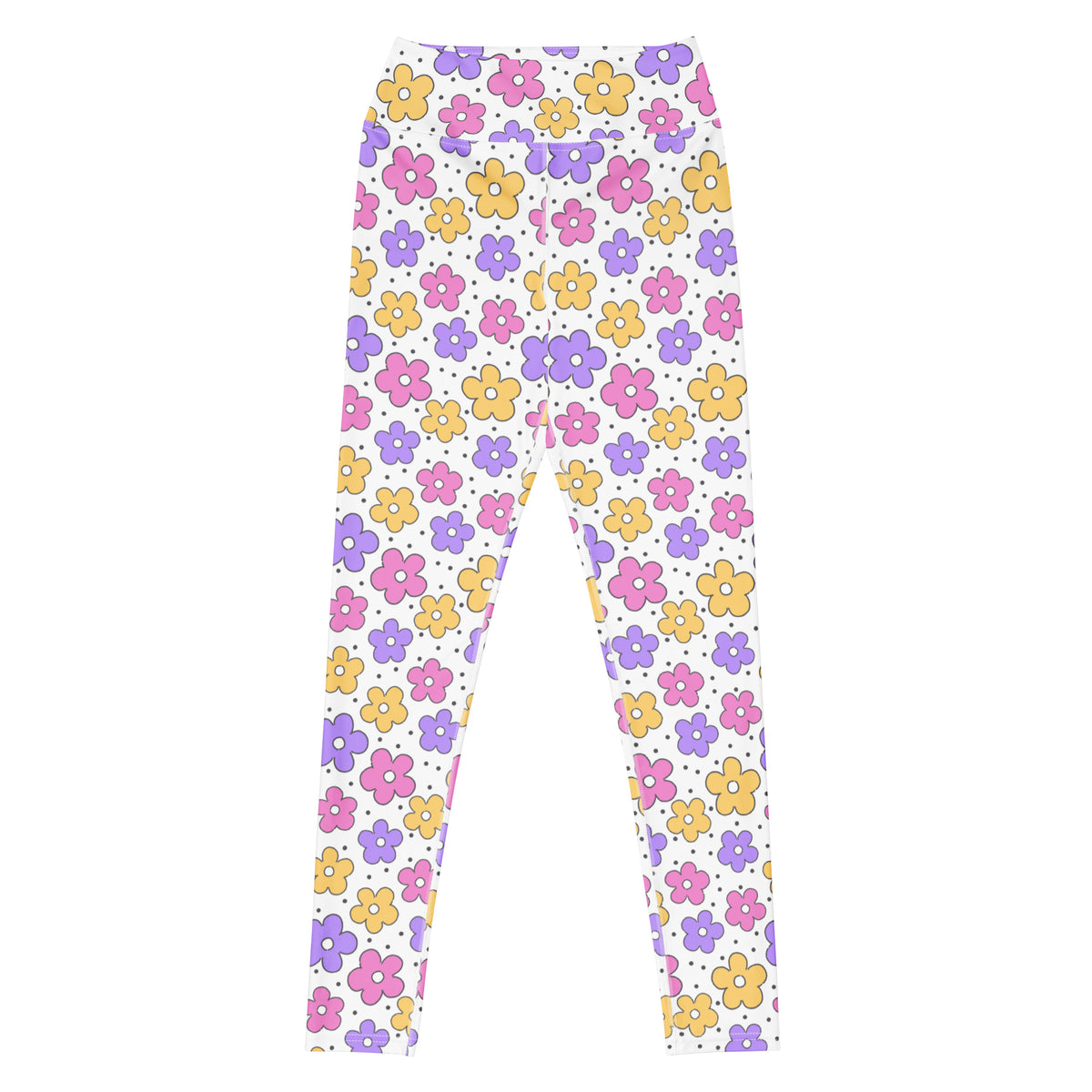 Women's Pink Purple Yellow Floral Buttery Soft Yoga Leggings - Quick Drying, High Waisted Comfort