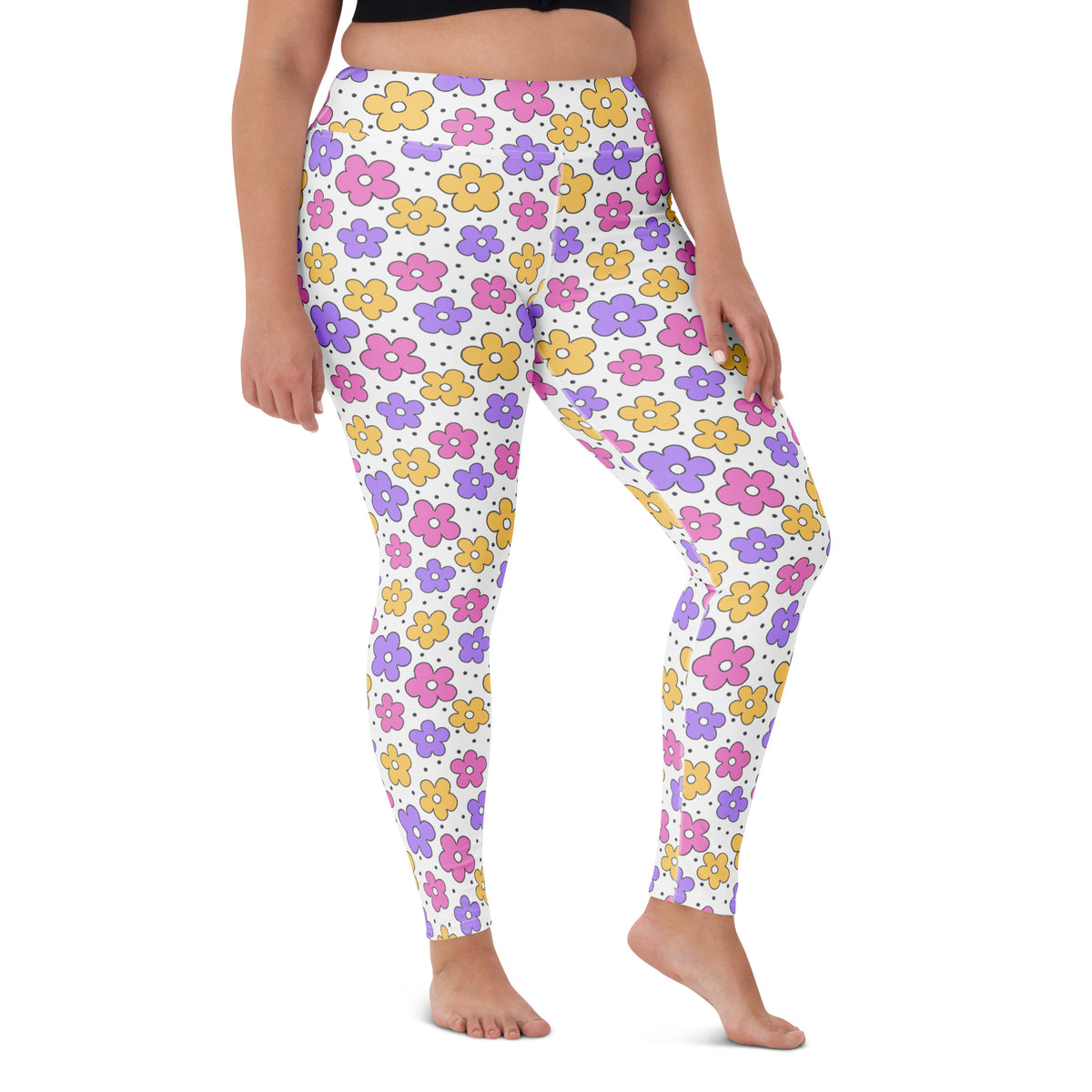 Women's Pink Purple Yellow Floral Buttery Soft Yoga Leggings - Quick Drying, High Waisted Comfort