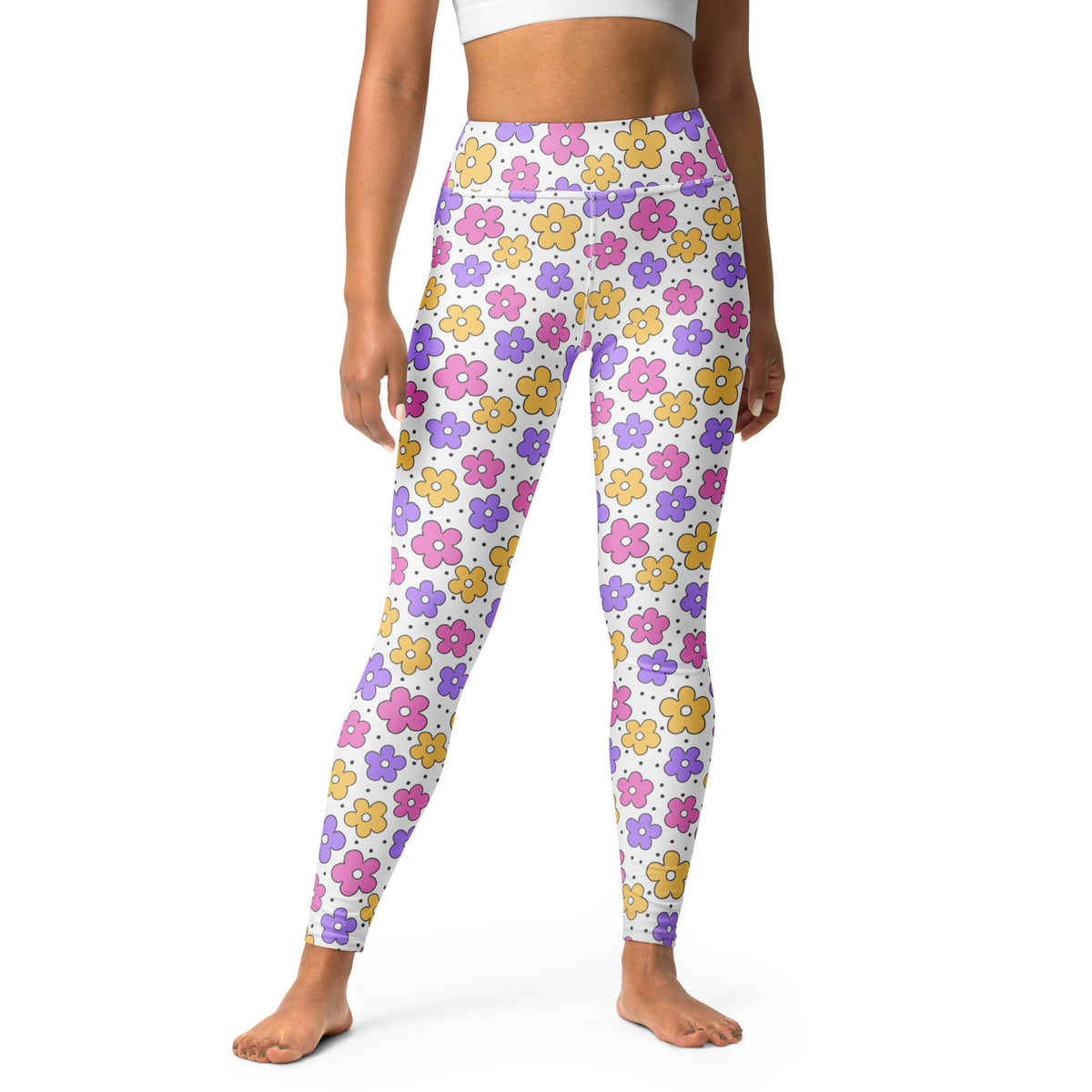 Women's Pink Purple Yellow Floral Buttery Soft Yoga Leggings - Quick Drying, High Waisted Comfort