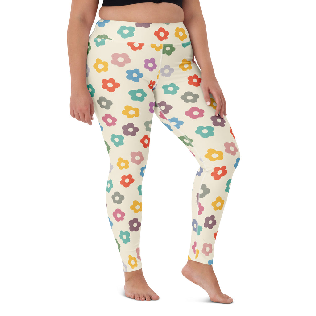Women's Multicolor Retro Flower Buttery Soft Yoga Leggings - Quick Drying, High Waisted Comfort