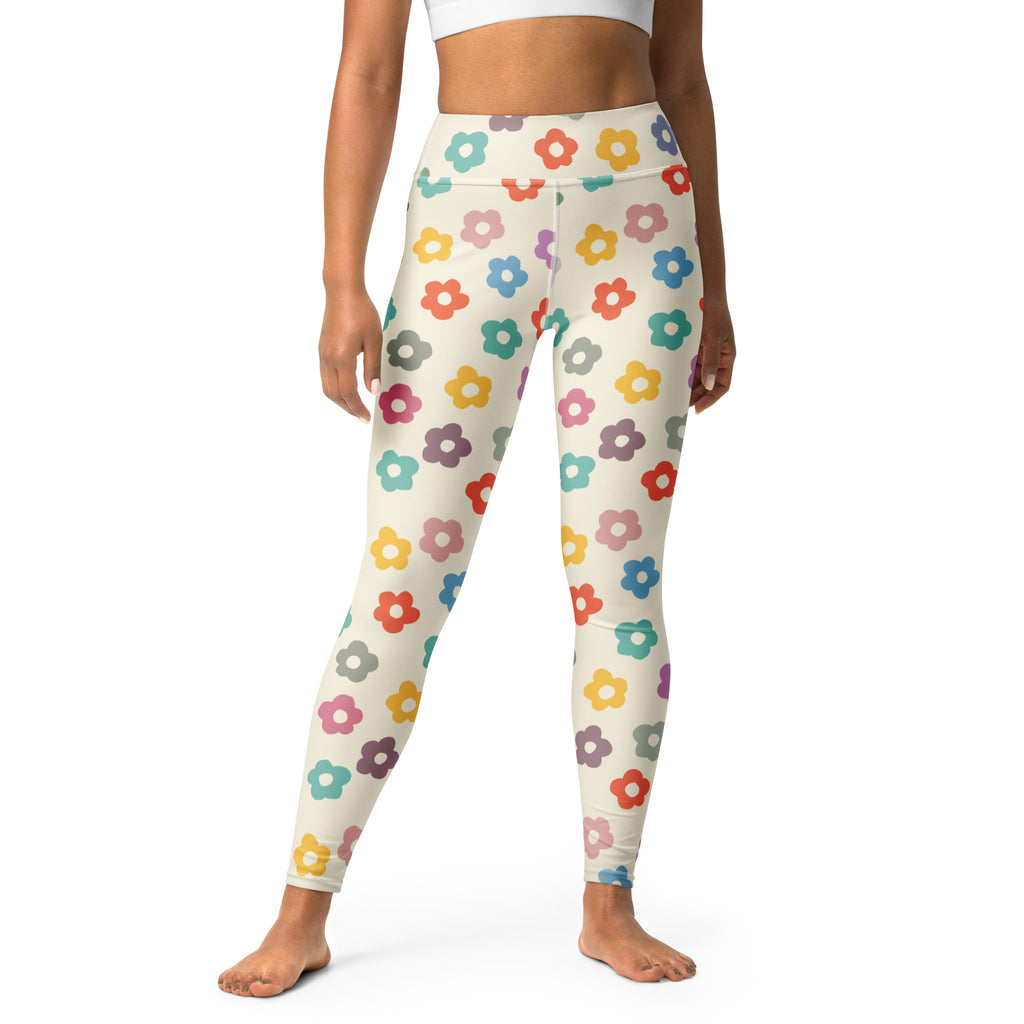Women's Multicolor Retro Flower Buttery Soft Yoga Leggings - Quick Drying, High Waisted Comfort