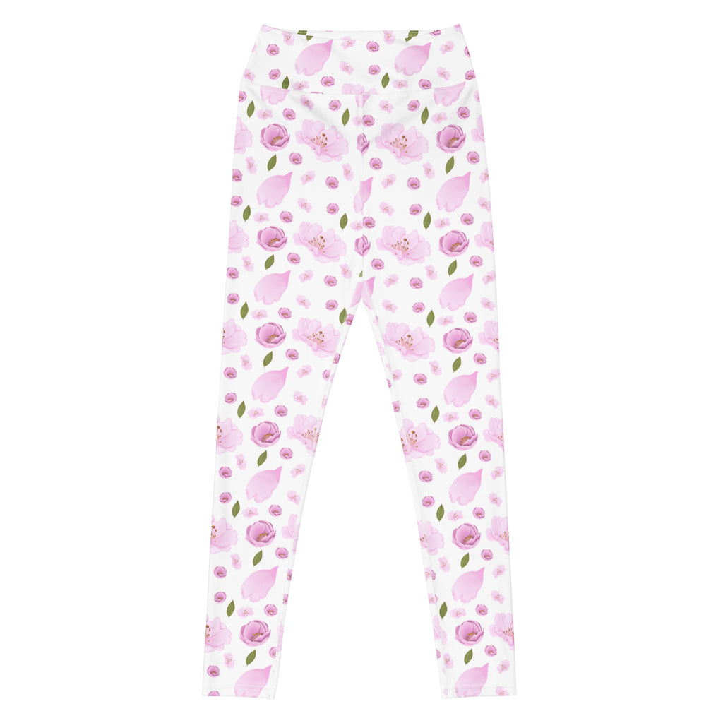 Women's Pink Watercolor Floral Buttery Soft Yoga Leggings - Quick Drying, High Waisted Comfort
