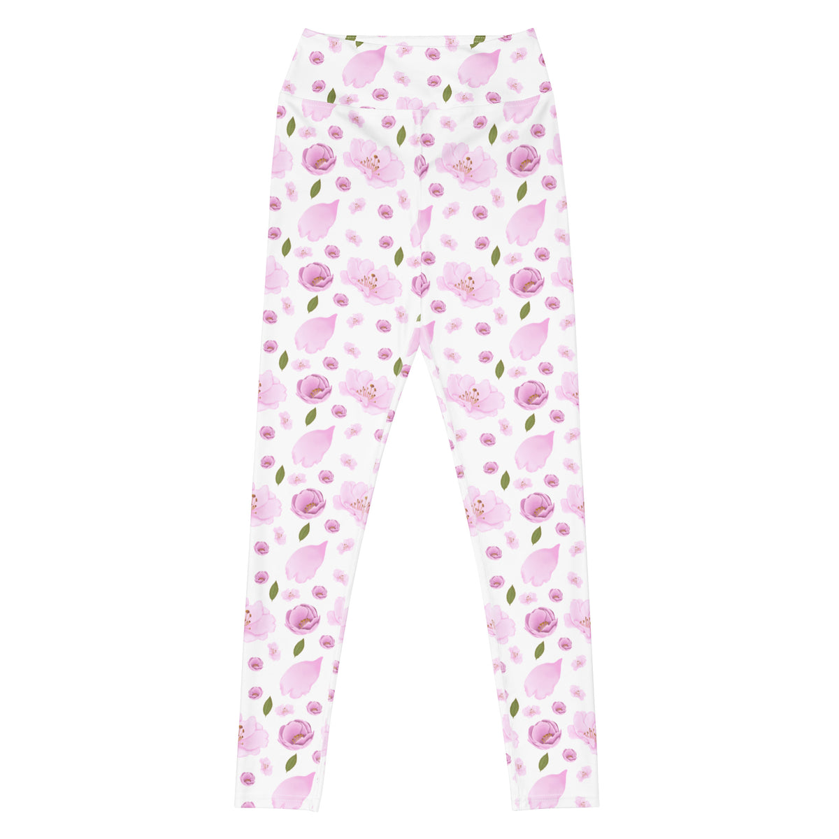 Women's Pink Watercolor Floral Buttery Soft Yoga Leggings - Quick Drying, High Waisted Comfort