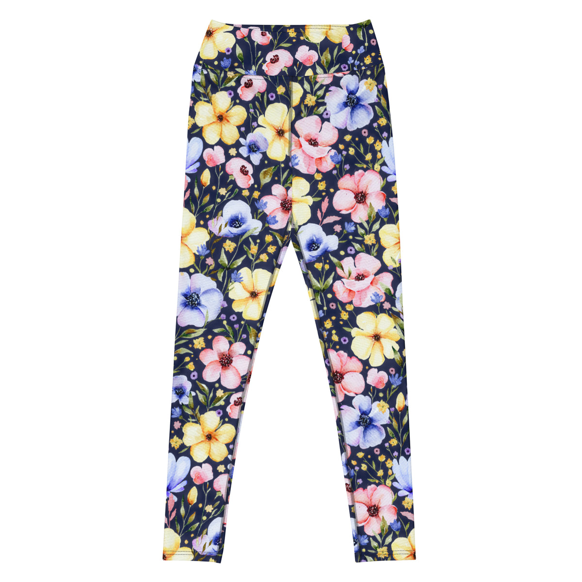Women's Navy Watercolor Floral Buttery Soft Yoga Leggings - Quick Drying, High Waisted Comfort