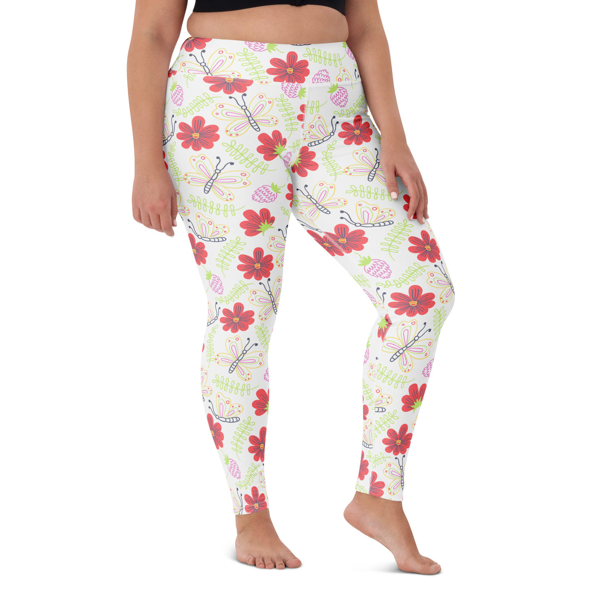 Women's Butterfly Floral Buttery Soft Yoga Leggings - Quick Drying, High Waisted Comfort