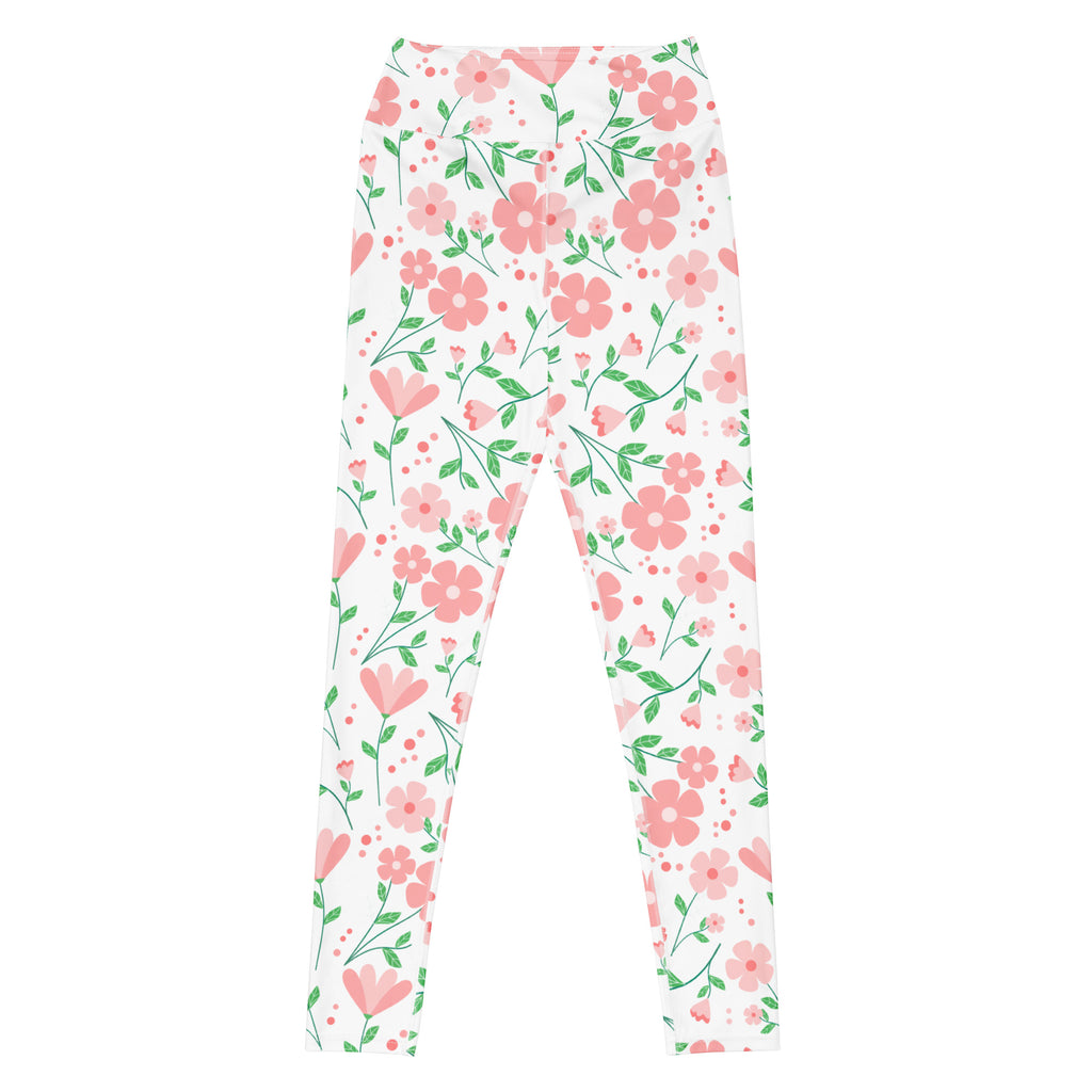 Women's Pink Flowers Buttery Soft Yoga Leggings - Quick Drying, High Waisted Comfort