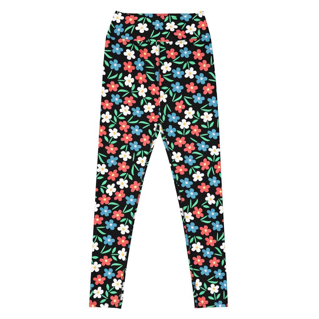Women's Colorful Black Floral Buttery Soft Yoga Leggings - Quick Drying, High Waisted Comfort