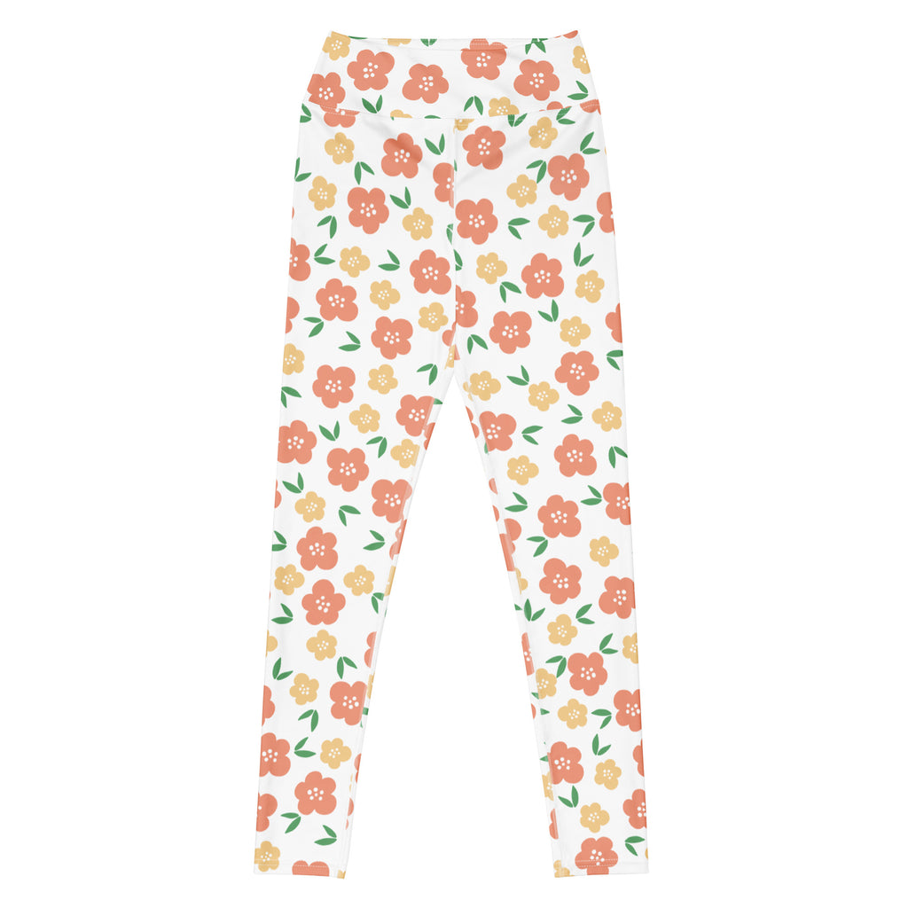 Women's Orange Floral Buttery Soft Yoga Leggings - Quick Drying, High Waisted Comfort