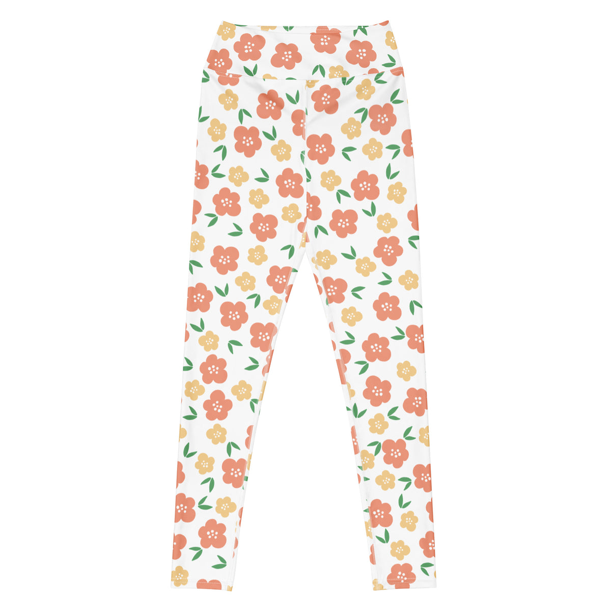 Women's Orange Floral Buttery Soft Yoga Leggings - Quick Drying, High Waisted Comfort