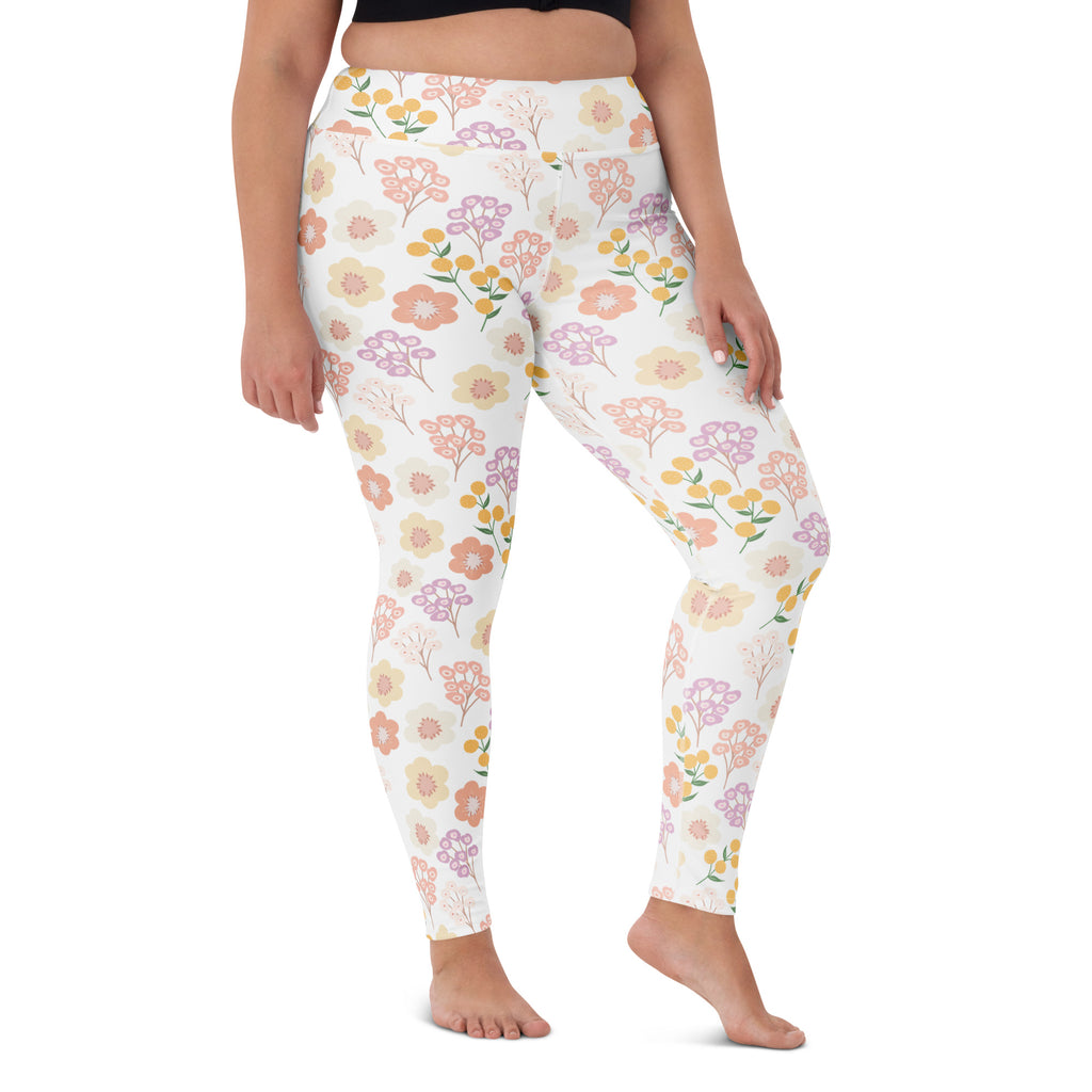 Women's Pastel Wildflower Buttery Soft Yoga Leggings - Quick Drying, High Waisted Comfort
