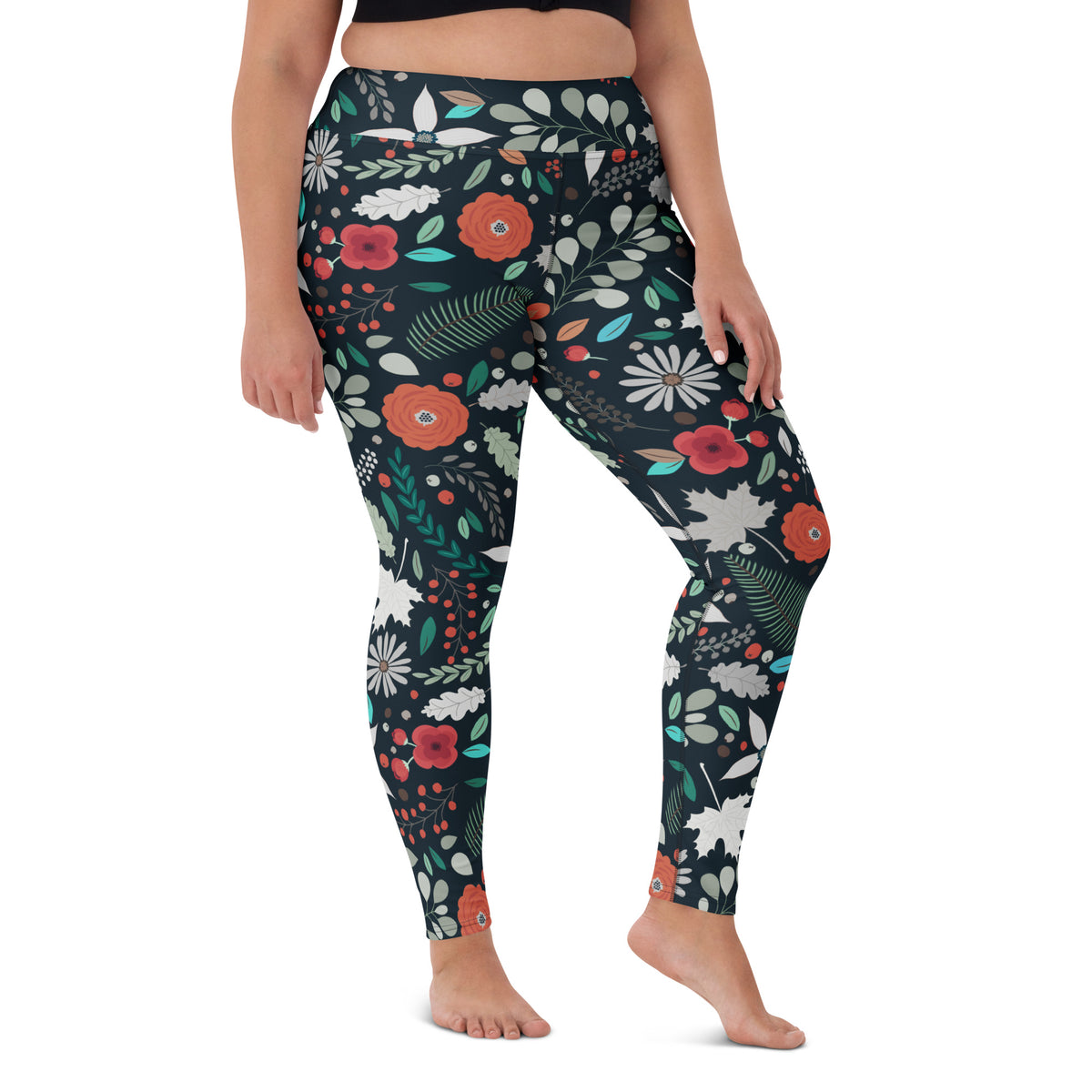 Women's Dark Botanical Buttery Soft Yoga Leggings - Quick Drying, High Waisted Comfort