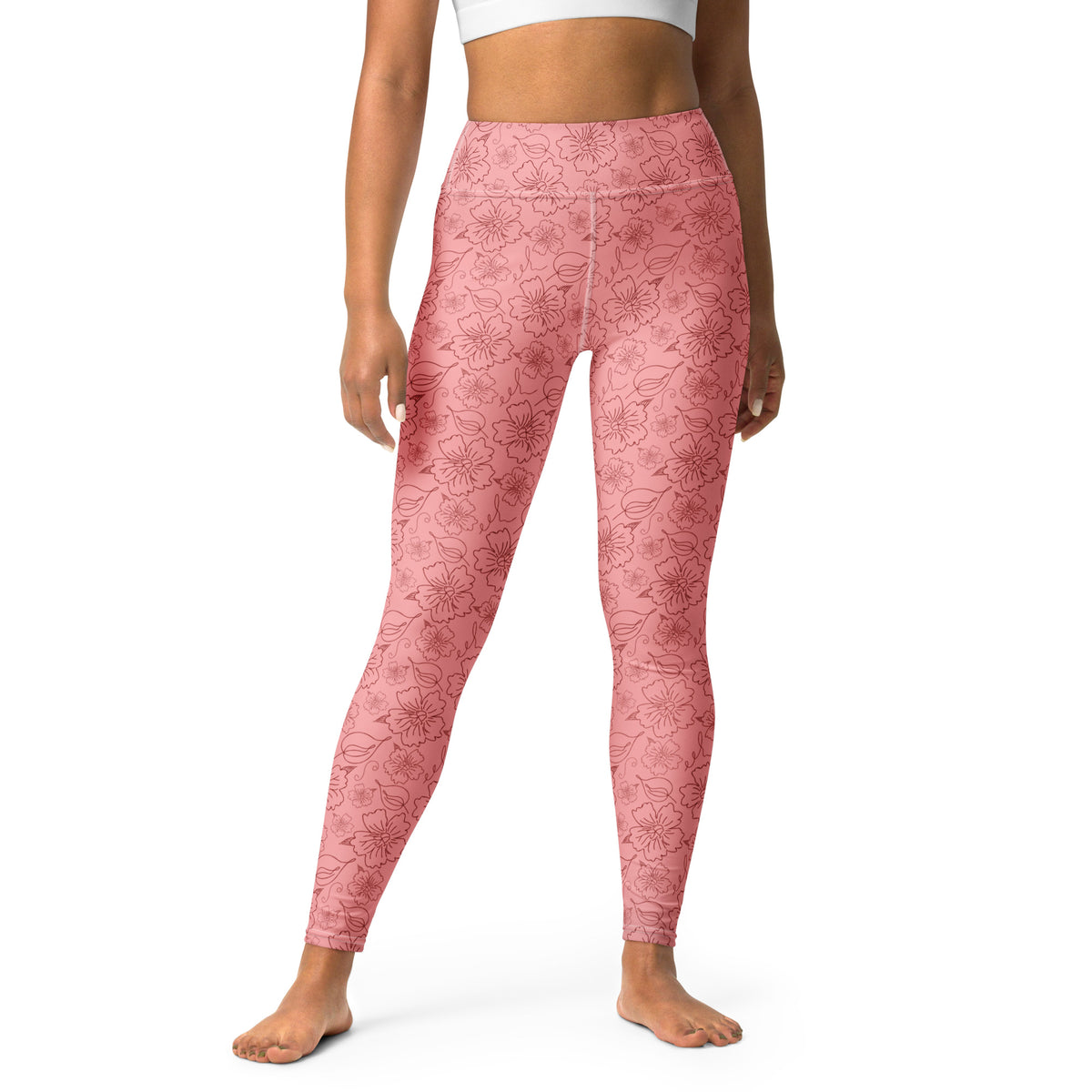 Women's Dusty Rose Floral Buttery Soft Yoga Leggings - Quick Drying, High Waisted Comfort