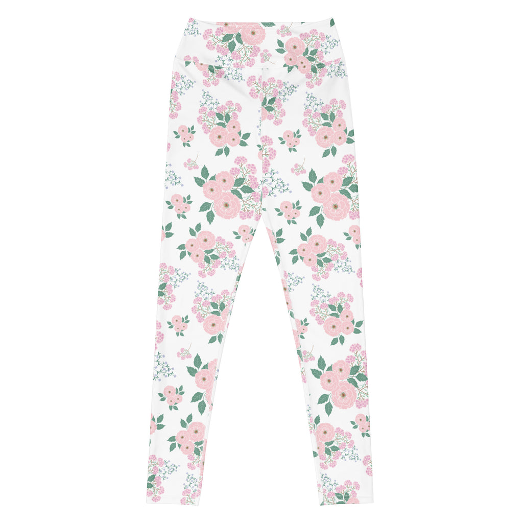 Women's Pink Rose Floral Buttery Soft Yoga Leggings - Quick Drying, High Waisted Comfort