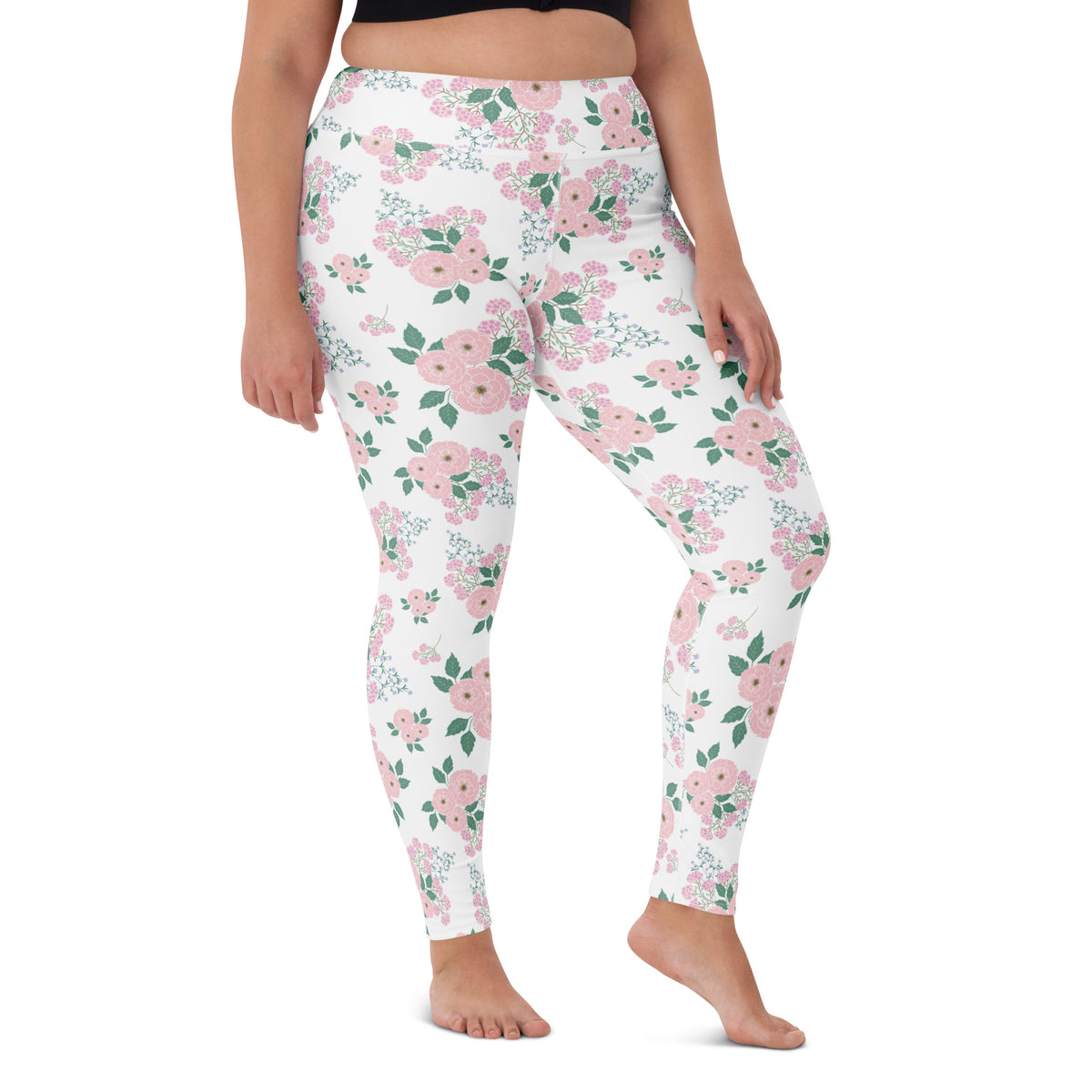 Women's Pink Rose Floral Buttery Soft Yoga Leggings - Quick Drying, High Waisted Comfort