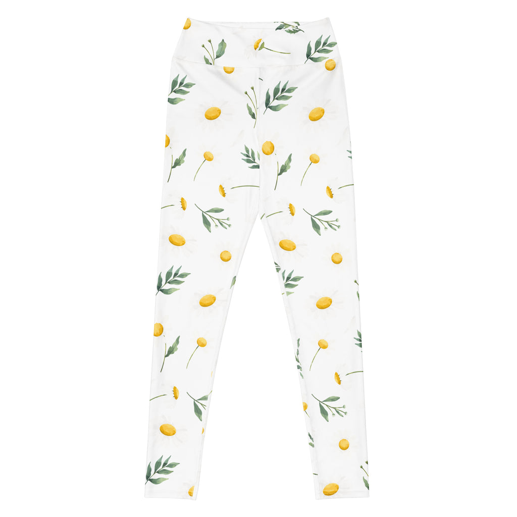Women's Yellow Floral Wildflower Buttery Soft Yoga Leggings - Quick Drying, High Waisted Comfort