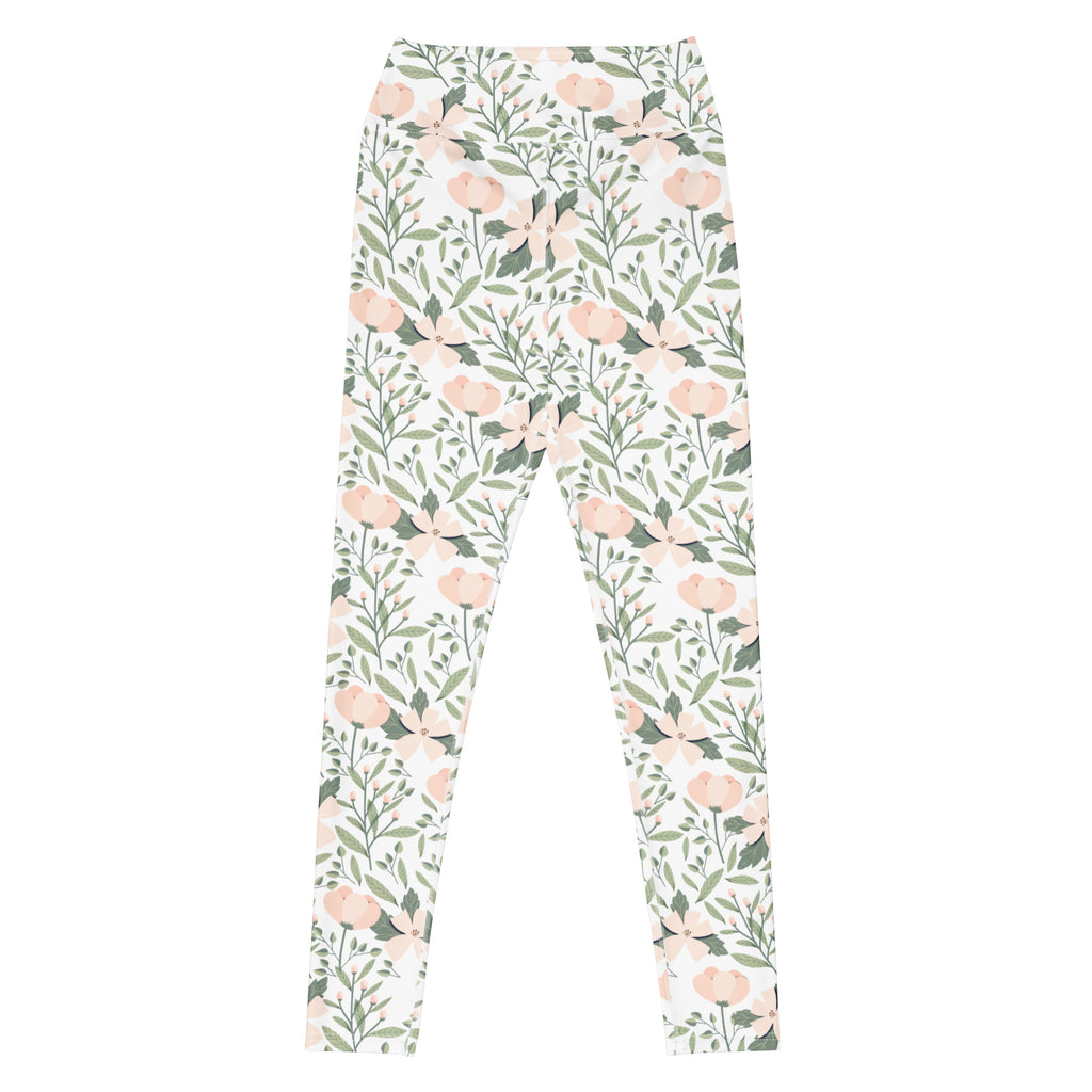 Women's Blush Pink Floral Buttery Soft Yoga Leggings - Quick Drying, High Waisted Comfort