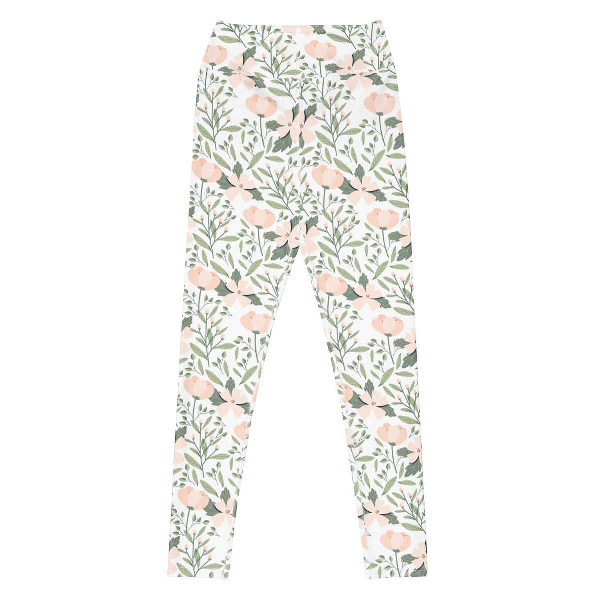 Women's Blush Pink Floral Buttery Soft Yoga Leggings - Quick Drying, High Waisted Comfort