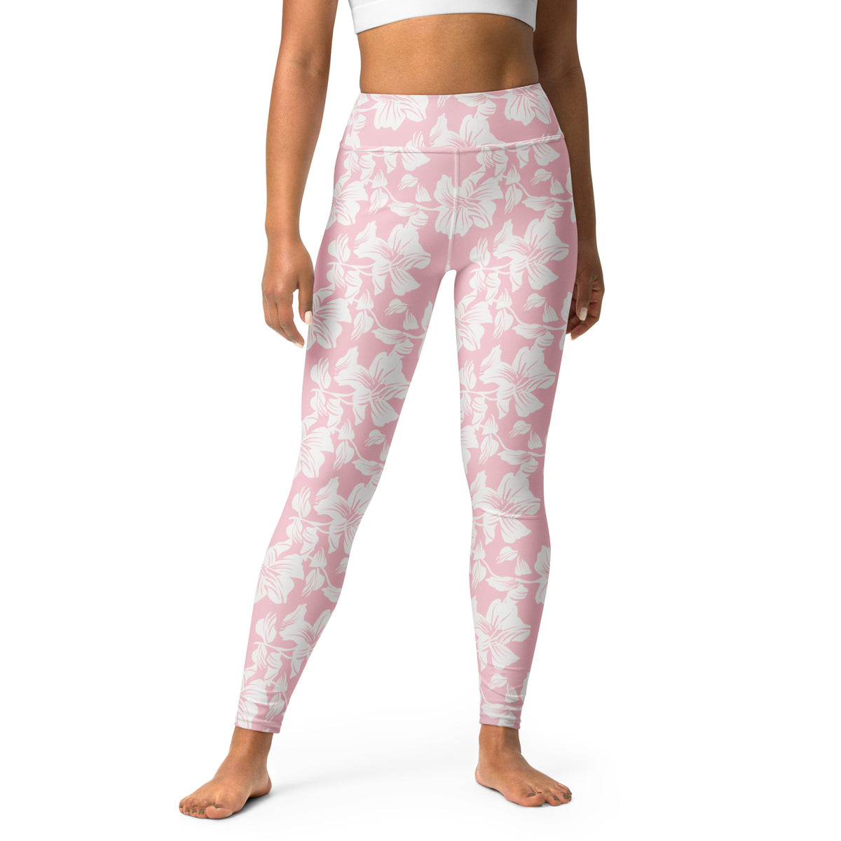 Women's Pink Lily Floral Buttery Soft Yoga Leggings - Quick Drying, High Waisted Comfort