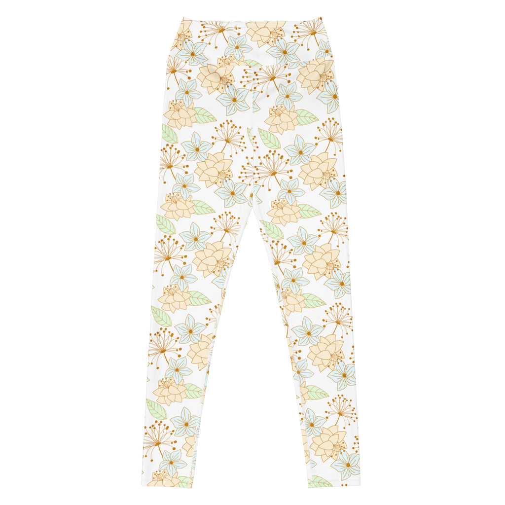 Women's Gold Floral Buttery Soft Yoga Leggings - Quick Drying, High Waisted Comfort