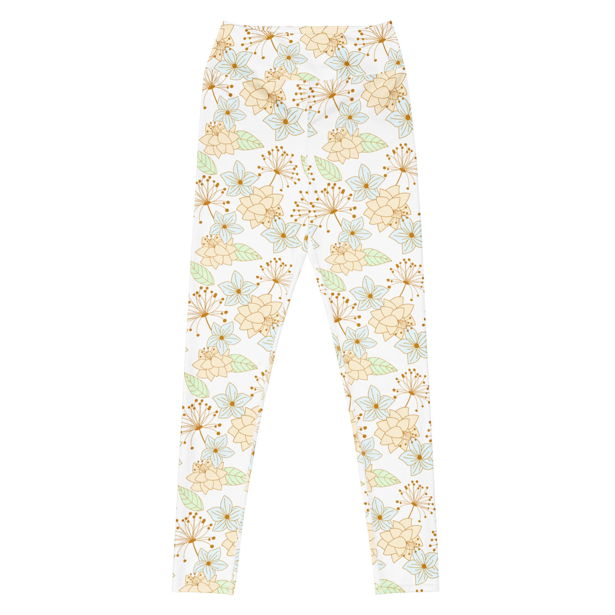 Women's Gold Floral Buttery Soft Yoga Leggings - Quick Drying, High Waisted Comfort