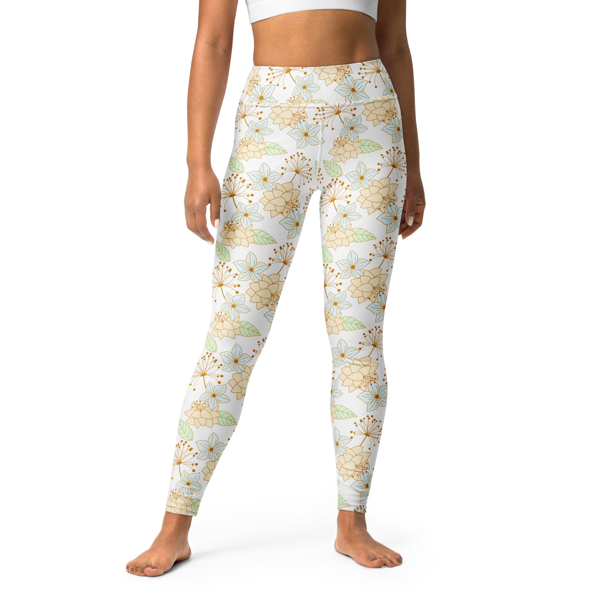 Women's Gold Floral Buttery Soft Yoga Leggings - Quick Drying, High Waisted Comfort