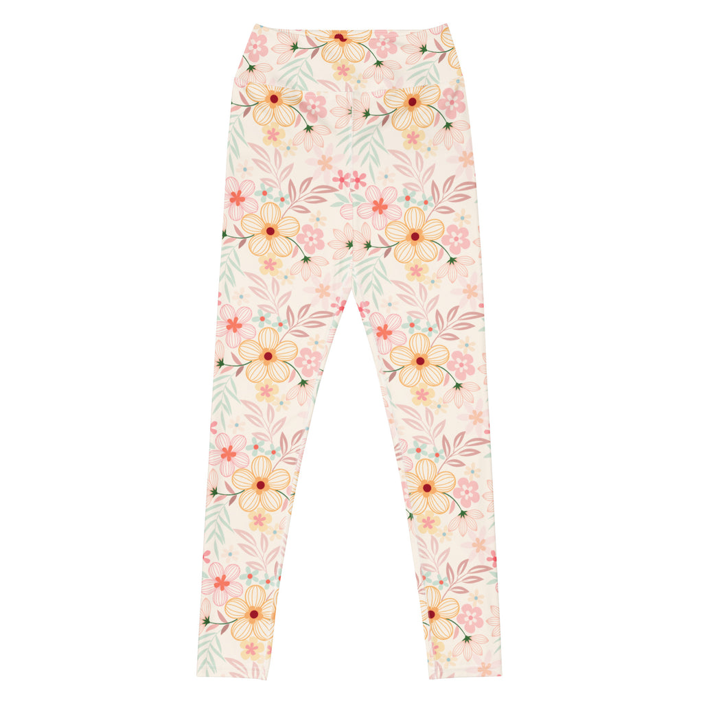 Women's Peach Pink Floral Buttery Soft Yoga Leggings - Quick Drying, High Waisted Comfort