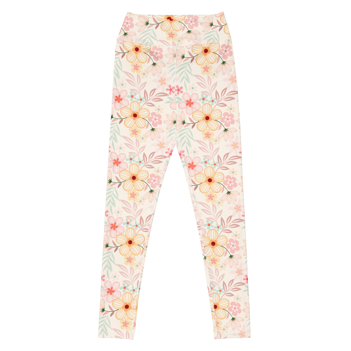 Women's Peach Pink Floral Buttery Soft Yoga Leggings - Quick Drying, High Waisted Comfort