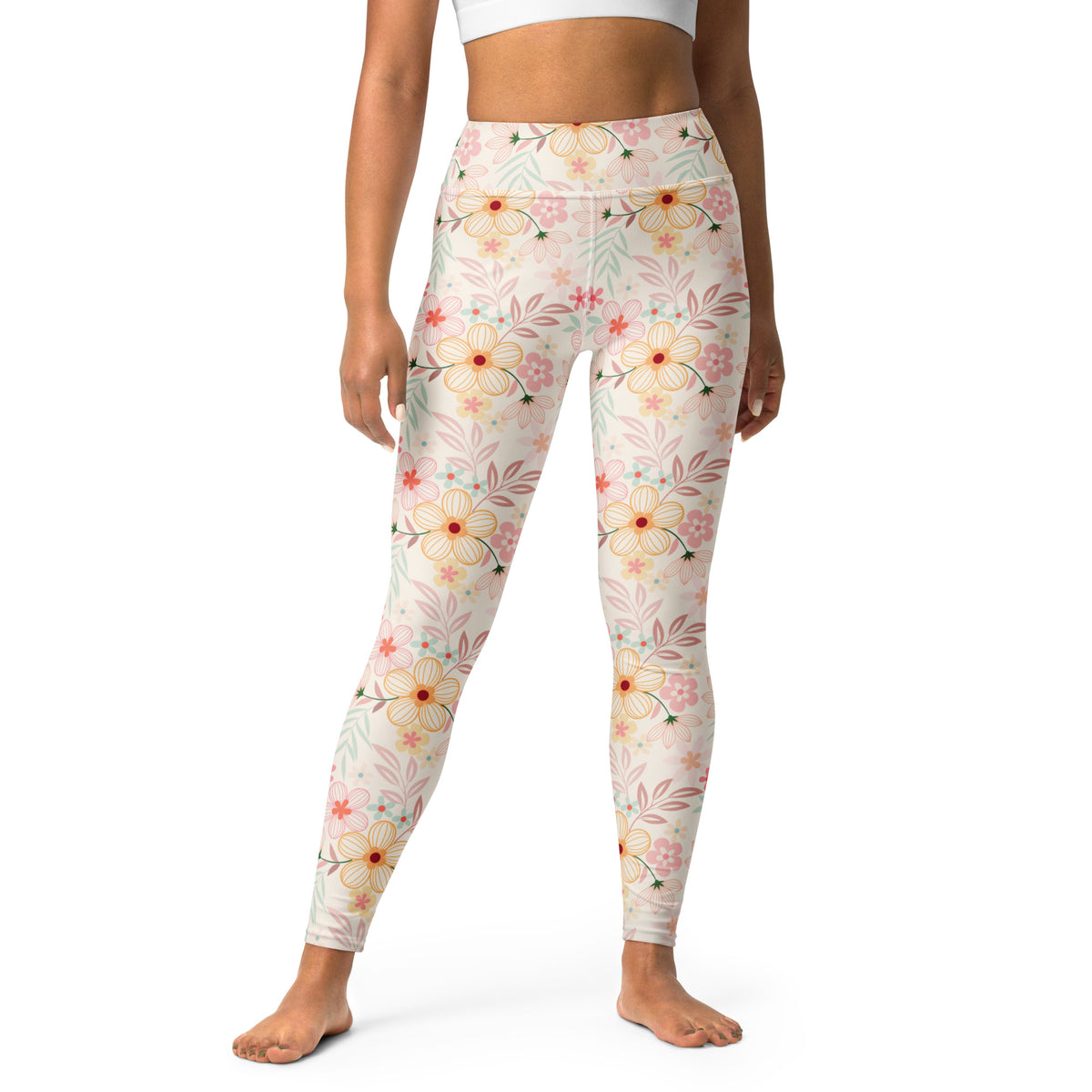 Women's Peach Pink Floral Buttery Soft Yoga Leggings - Quick Drying, High Waisted Comfort